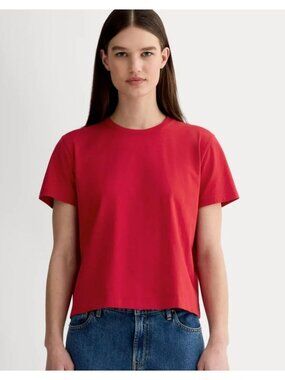 Everlane The Box Cut Tee in Essential Cotton Women's Size Small in Berry Red NWT